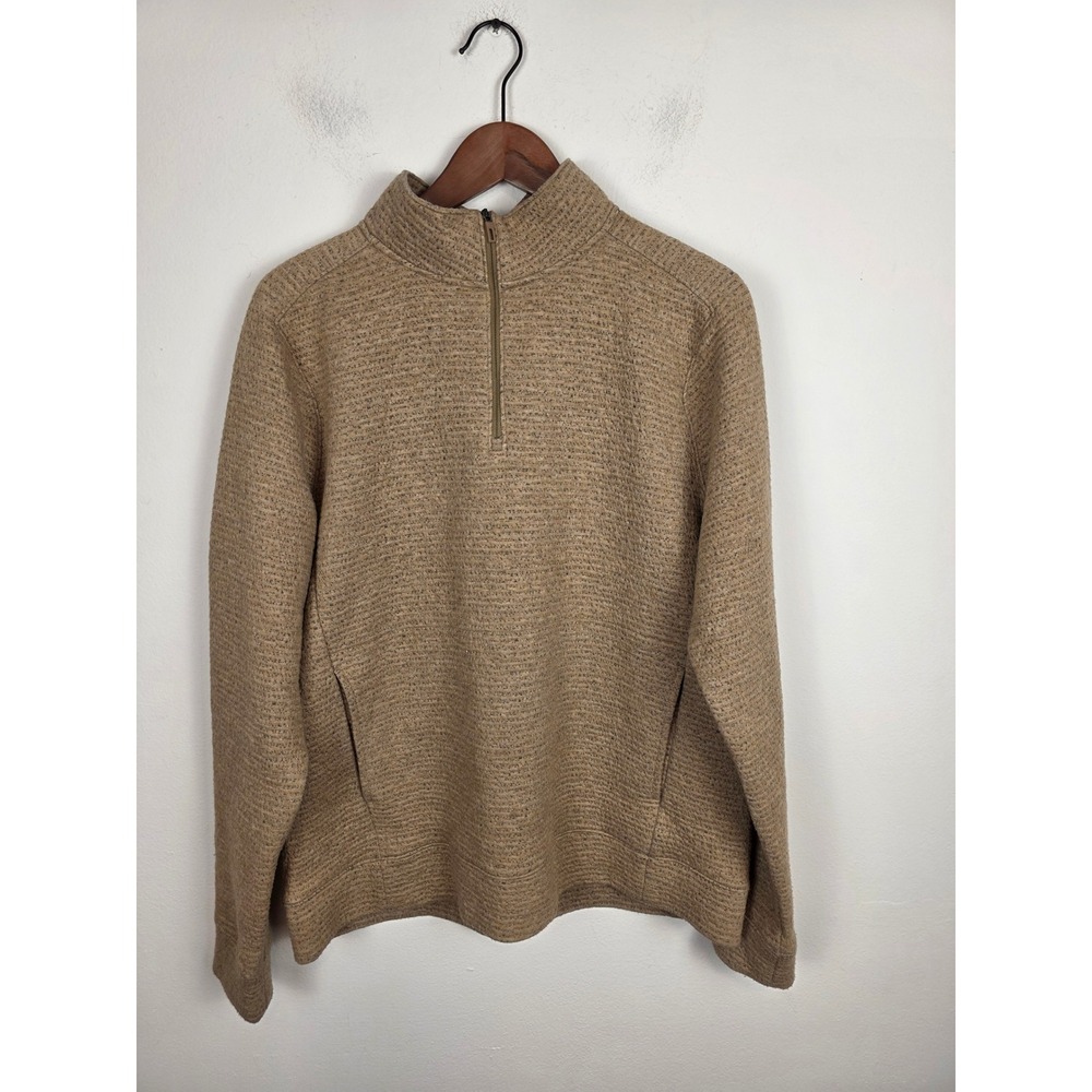 VRST Mens Quarter Zip Pullover‎ Heathered Tan Textured Mock Neck Size Medium